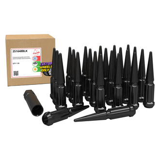 Coyote Accessories® - Black Cone Seat Spline Spiked Lug Wheel Installation Kit With Valve Stems