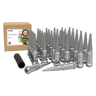 Coyote Accessories® - Chrome Cone Seat Spline Spiked Lug Wheel Installation Kit With Valve Stems