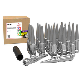 Coyote Accessories® - Chrome Cone Seat Spline Spiked Lug Wheel Installation Kit With Valve Stems