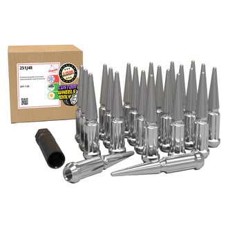 Coyote Accessories® - Chrome Cone Seat Spline Spiked Lug Wheel Installation Kit With Valve Stems