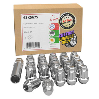 Coyote Accessories® - Chrome Cone Seat Spline (6 Sided) Lug Wheel Installation Kit w/o Valve Stems