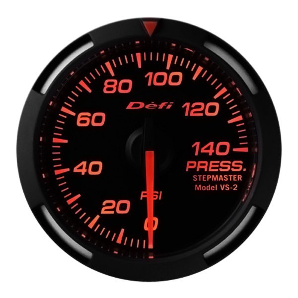Defi® - Racer Series 52mm Pressure Gauge with Red Lighting, 0 to 140 PSI