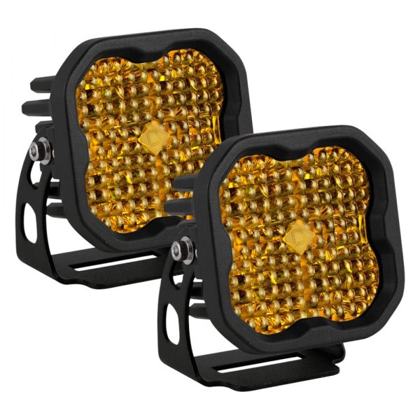Diode Dynamics® - Stage Pro Series Standard 3" 2x36W Square Flood Beam Yellow LED Lights, with Amber Backlight