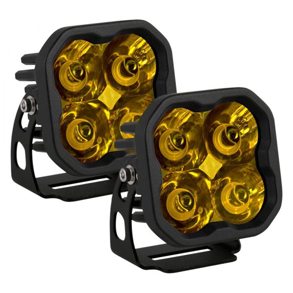 Diode Dynamics® - Stage Pro Series Standard 3" 2x36W Square Spot Beam Yellow LED Lights, with Amber Backlight