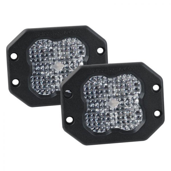 Diode Dynamics® - Stage Sport Series Flush Mount 3" 2x14.5W Square Flood Beam LED Lights, with Amber Backlight