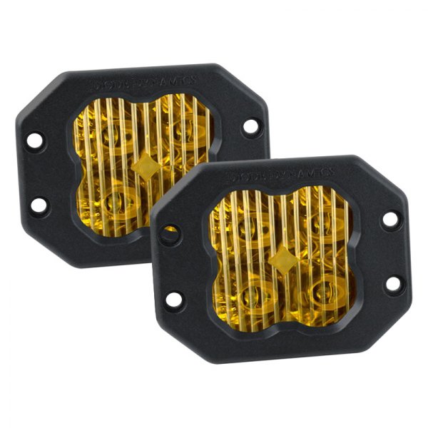 Diode Dynamics® - Stage Sport Series Flush Mount 3" 2x14.5W Square Driving Beam Yellow LED Lights, with Amber Backlight