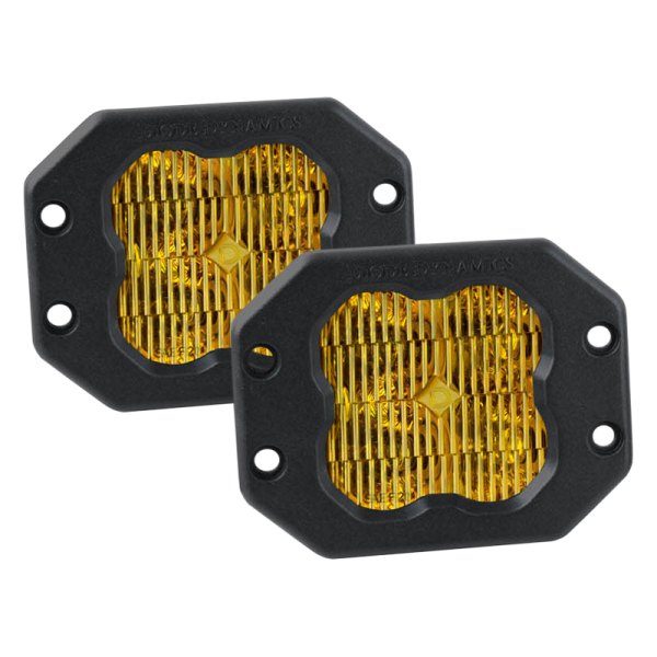 Diode Dynamics® - Stage Sport Series SAE Flush Mount 3" 2x14.5W Square Fog Beam Yellow LED Lights, with Amber Backlight
