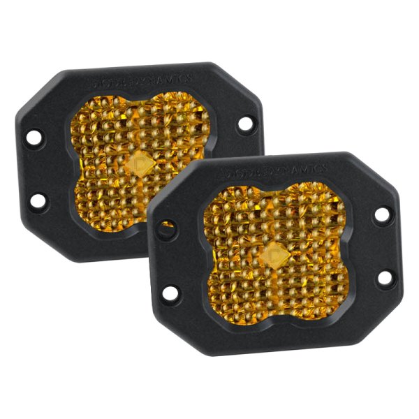 Diode Dynamics® - Stage Sport Series Flush Mount 3" 2x14.5W Square Flood Beam Yellow LED Lights, with Amber Backlight