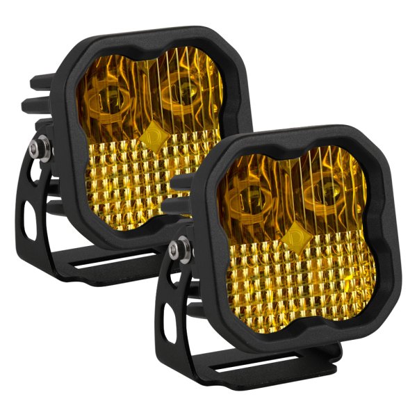 Diode Dynamics® - Stage Max Series Standard 3" 2x38.5W Square Combo Beam Yellow LED Lights, with Amber Backlight