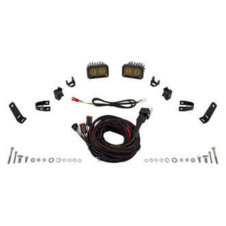 Diode Dynamics® - Roll Bar Reverse Stage Series C2 Pro 3.3" 2x25.6W Square Flood Beam Yellow LED Light Kit, with Amber Backlight