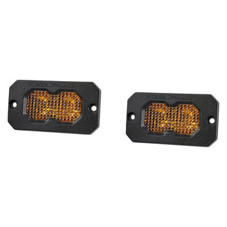 Diode Dynamics® - C2 Pro Standard Series Flush Mount 2" 2x25.6W Flood Beam Yellow LED Lights, with Amber Backlight