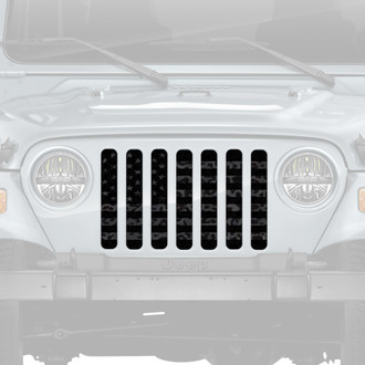 Dirty Acres® - 1-Pc American Flag Style Dark Gray and Black Leopard Print Perforated Main Grille