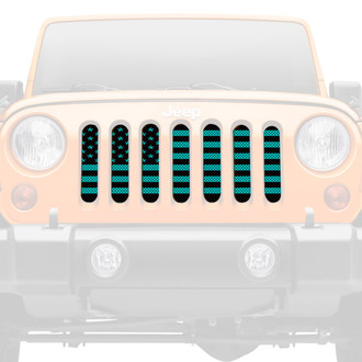 Dirty Acres® - 1-Pc American Flag Style Black/Teal Perforated Main Grille