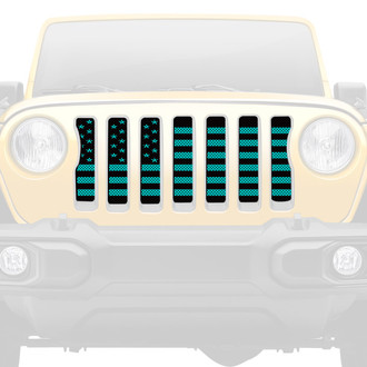 Dirty Acres® - 1-Pc American Flag Style Black/Teal Perforated Main Grille