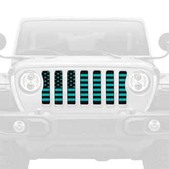Dirty Acres® - 1-Pc American Flag Style Black/Teal Perforated Main Grille