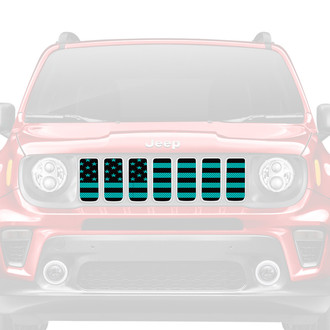 Dirty Acres® - 1-Pc American Flag Style Black/Teal Perforated Main Grille