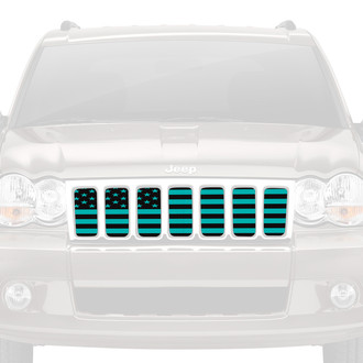 Dirty Acres® - 1-Pc American Flag Style Black/Teal Perforated Main Grille