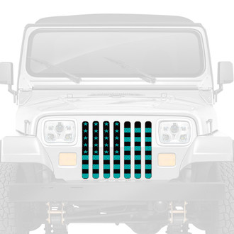 Dirty Acres® - 1-Pc American Flag Style Black/Teal Perforated Main Grille