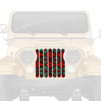 Dirty Acres® - 1-Pc Aztec Firefrost Style Red/Teal/Orange Perforated Main Grille