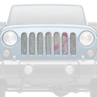 Dirty Acres® - 1-Pc Iridescent Glitter Pink Breast Cancer Ribbon Style Perforated Main Grille