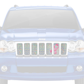 Dirty Acres® - 1-Pc Iridescent Glitter Pink Breast Cancer Ribbon Style Perforated Main Grille