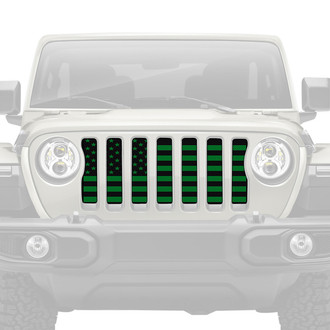 Dirty Acres® - 1-Pc Platinum American Flag Style Black/Green Perforated Main Grille