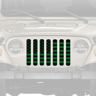 Dirty Acres® - 1-Pc Platinum American Flag Style Black/Green Perforated Main Grille