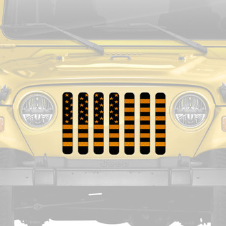 Dirty Acres® - 1-Pc Platinum American Flag Style Black/Orange Perforated Main Grille