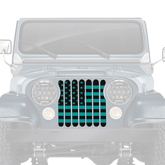Dirty Acres® - 1-Pc Platinum American Flag Style Black/Teal Perforated Main Grille