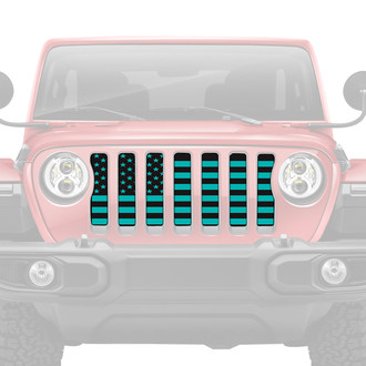 Dirty Acres® - 1-Pc Platinum American Flag Style Black/Teal Perforated Main Grille