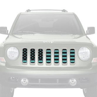 Dirty Acres® - 1-Pc Platinum American Flag Style Black/Teal Perforated Main Grille