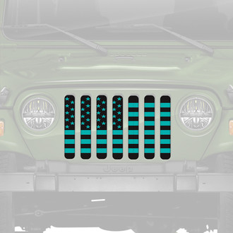 Dirty Acres® - 1-Pc Platinum American Flag Style Black/Teal Perforated Main Grille