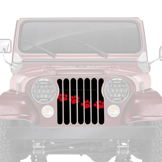 Dirty Acres® - 1-Pc Platinum Puppy Paw Prints Style Red Perforated Main Grille