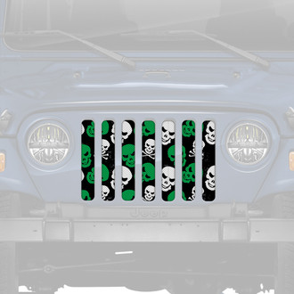 Dirty Acres® - 1-Pc Platinum Skulls Style Green Perforated Main Grille