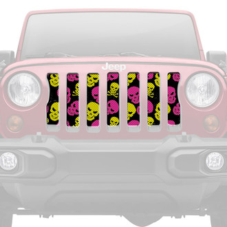 Dirty Acres® - 1-Pc Platinum Skulls Style Pink/Yellow Perforated Main Grille