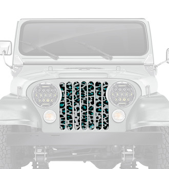 Dirty Acres® - 1-Pc Platinum Leopard Print Style Teal/White Perforated Main Grille