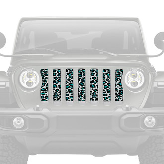 Dirty Acres® - 1-Pc Platinum Leopard Print Style Teal/White Perforated Main Grille