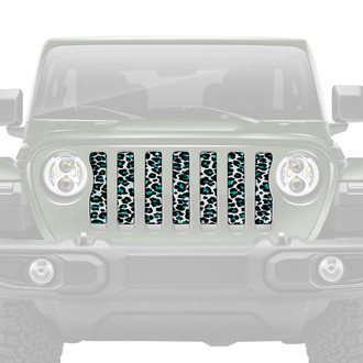 Dirty Acres® - 1-Pc Platinum Leopard Print Style Teal/White Perforated Main Grille