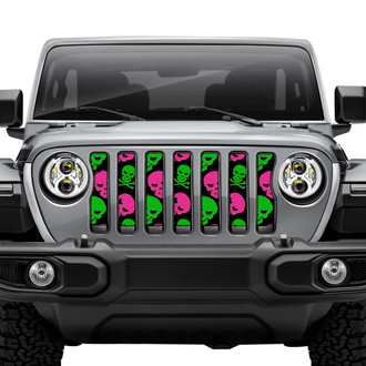 Dirty Acres® - 1-Pc Skulls Style Pink/Green Perforated Main Grille