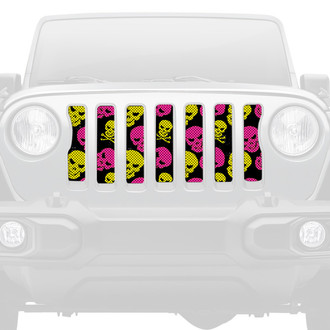 Dirty Acres® - 1-Pc Skulls Style Pink/Yellow Perforated Main Grille