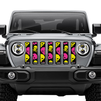 Dirty Acres® - 1-Pc Skulls Style Pink/Yellow Perforated Main Grille