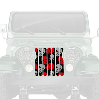 Dirty Acres® - 1-Pc Skulls Style Red/White Perforated Main Grille