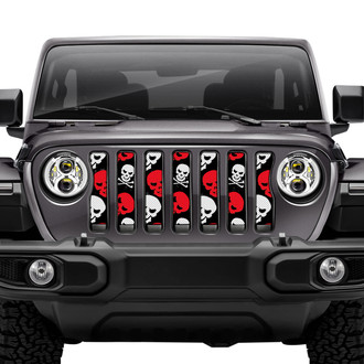 Dirty Acres® - 1-Pc Skulls Style Red/White Perforated Main Grille