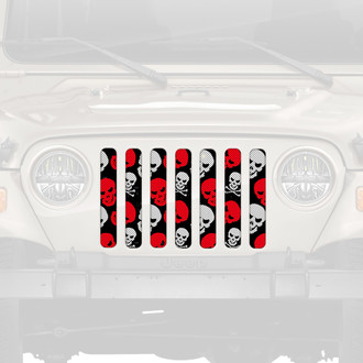 Dirty Acres® - 1-Pc Skulls Style Red/White Perforated Main Grille