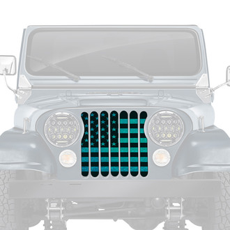 Dirty Acres® - 1-Pc American Flag Style Teal Fleck Perforated Main Grille