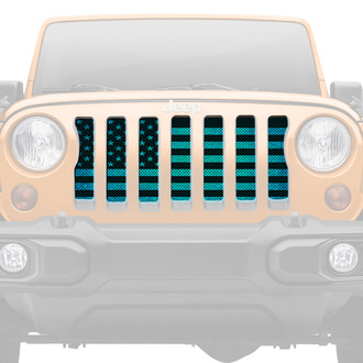 Dirty Acres® - 1-Pc American Flag Style Teal Fleck Perforated Main Grille