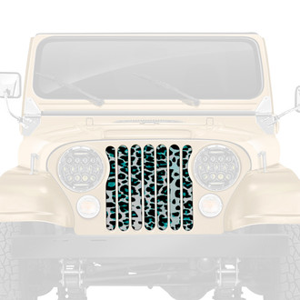 Dirty Acres® - 1-Pc Leopard Print Style Teal/White Perforated Main Grille