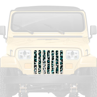 Dirty Acres® - 1-Pc Leopard Print Style Teal/White Perforated Main Grille