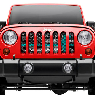 Dirty Acres® - 1-Pc Teal Ribbon Tactical American Flag Style Perforated Main Grille