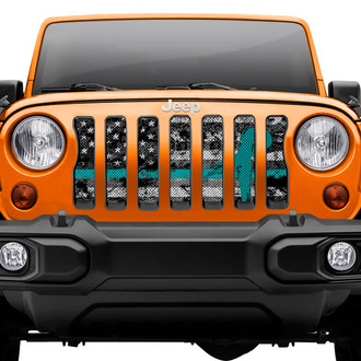 Dirty Acres® - 1-Pc Teal Ribbon Tactical American Flag Style Perforated Main Grille